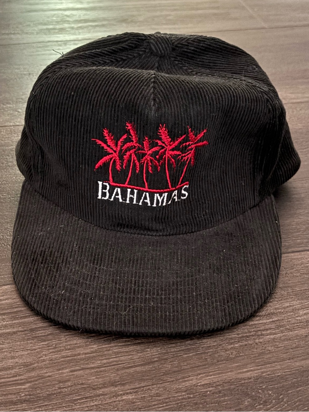 Vintage All Embroidered Bahamas Corduroy Black Snap Back Hat